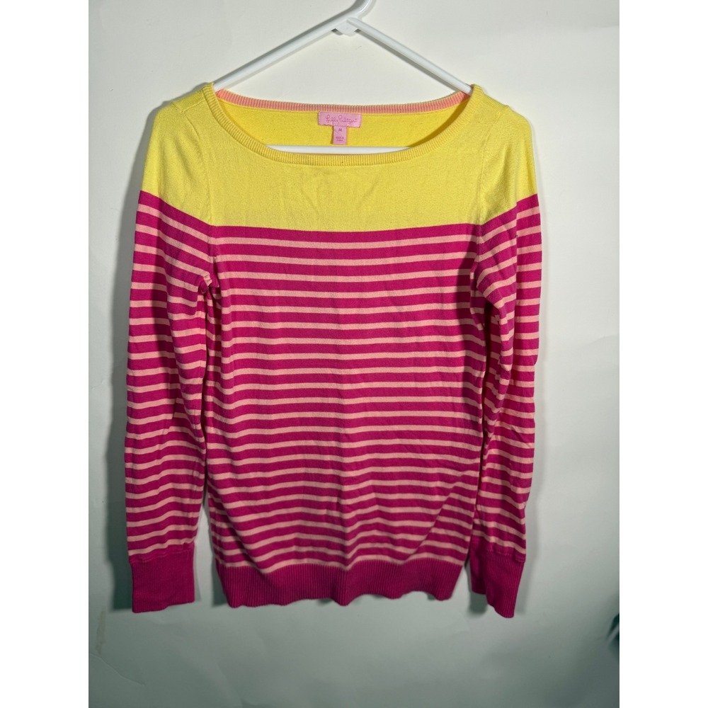 Lilly Pulitzer Striped‎ Sweater Yellow Pink Boat Neck Long Sleeve Women's M